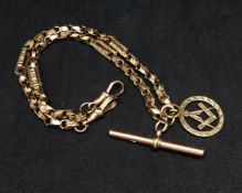 A 9ct gold watch chain with Masonic link, approx 19.2gms.