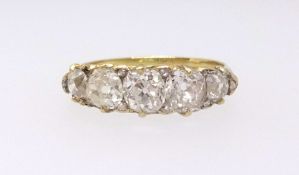 A good 18ct diamond five stone ring, finger size U/V.