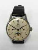 Universal, a gents stainless steel Moonphase wristwatch, case No.1043187, 21308 and movement number
