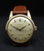 Rolex, a vintage gents 9ct gold cased precision wristwatch, running, diameter with crown 53mm.