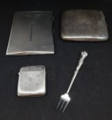 A Geo V silver cigarette case, a Victorian silver vesta and an Edwardian silver cigarette case (