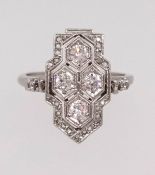 An Art Deco design platinum and diamond ring, finger size O.