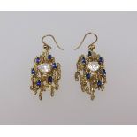 A pair of drop earrings set with white stone, stamped 9 & 18ct approx 12.6gms, together with a