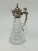 Modern silver and pressed glass claret jug, 1977 maker R & B.