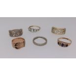 Six various 9ct gold dress rings, approx 17gms.