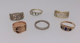 Six various 9ct gold dress rings, approx 17gms.