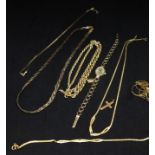 Collection of mixed 9ct gold jewellery including ladies wristwatch, total weight 28.8gms.