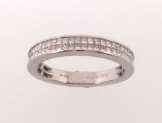 Two row princess cut diamond three quarter eternity ring, all 18ct white gold, channel setting,