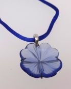 Lalique, crystal glass pendant, blue flower, cased.