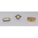 Antique 18ct diamond set ring and two other 18ct rings, approx 12.6gms.