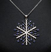 A diamond and sapphire snowflake pendant on a silver necklace also a Tiffany silver necklace.