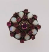 A 14k opal and Thai ruby large cluster ring, finger size R1/2.