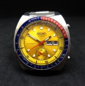 Seiko 6139, a gents Pogue Chronograph stainless steel wristwatch with pepsi dial (bracelet broken).