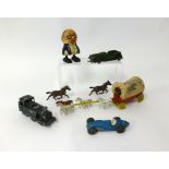 A collection of various plastic figures including German Lone Star also some diecast models