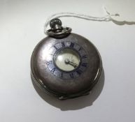 Silver half hunter keyless pocket watch (faults).