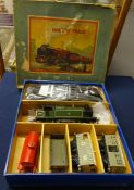 Hornby Gauge O GWR clock work No.2 mixed good set circa 1930 with pictorial lid showing LMS loco