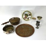 Various items including silver plated wares, foreign copper wares, serving trays, silver plated