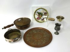 Various items including silver plated wares, foreign copper wares, serving trays, silver plated