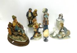 Lladro, three figures together with other porcelain figure groups etc.