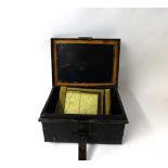A WWII Officers metal trunk with 1940's map case and map of France, kit bag, inkwells etc.