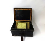 A WWII Officers metal trunk with 1940's map case and map of France, kit bag, inkwells etc.