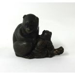 Bronze group of two monkeys, length 9cm.