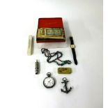 Various costume jewellery, coins, vintage watches, silver open face and keyless pocket watch,