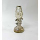 An art glass vase with silver rim.
