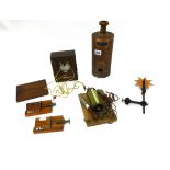 Scientific instruments including copper boiler, vault metre, noremberg apparatus, Young slit