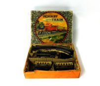 Hornby Gauge O GWR clock work No.0 passenger set, circa 1931, the box lid showing LMS Pullman