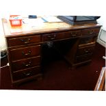 Reproduction mahogany pedestal desk (in three sections).