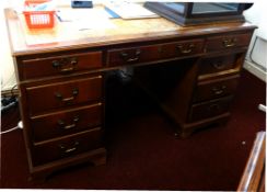 Reproduction mahogany pedestal desk (in three sections).