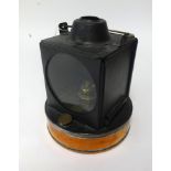 A Railway portable oil lamp, round copper base, embossed Sherwoods Ltd Bham, on wick adjuster