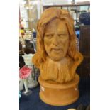 A terracotta sculpture of Robert Lenkiewicz, on base, height 82cm.