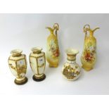 A pair of Japanese 20th Century vases, similar single vase and a pair of Austrian porcelain ewers