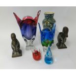 Bohemian glass vases, pair of metal and decorated bookends, foreign continental vase height 19cm (