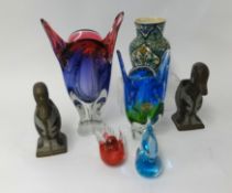 Bohemian glass vases, pair of metal and decorated bookends, foreign continental vase height 19cm (