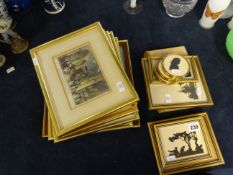Collection of modern framed silhouettes, antique engraved prints of Plymouth and other pictures (