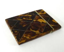 19th Century tortoiseshell and possibly silver inlaid card case, 10cm x 8cm