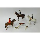 Beswick, a hunt group comprising three mounted horses, seven dogs and a fox (some faults).