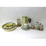 A German 300 day anniversary clock, Royal Doulton three piece jug and basin set of Art Deco