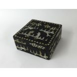 Square oriental box decorated with mother of pearl inlay, 20cm wide.