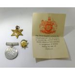 A group of five WWII medals, boxed and a Burma Star badge.