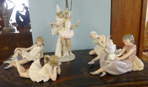 Three Lladro ballerina figures and two Nao figures (5).