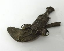 Omani Khanjar dagger, silver cased, fitted with a small further small knife, length