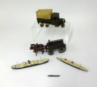 German woodblock building set, Dinky Diecast ships, boxed, Britain's Royal Artillery gun, boxed,