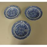 Six 19th Century Spode soup plates, 'Net' design impress marks