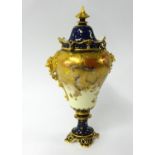 Royal Crown Derby porcelain vase and cover decorated with flowers and gilt work, height 30cm.