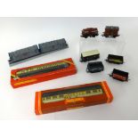 Various Hornby 00 gauge model railway, coaches and wagons, boxed, also locomotive Electrotren.