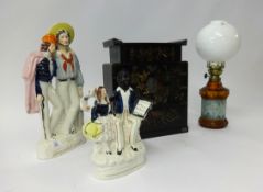 Two Victorian Staffordshire flat back figures including the wounded solider 31cm also a Japanese